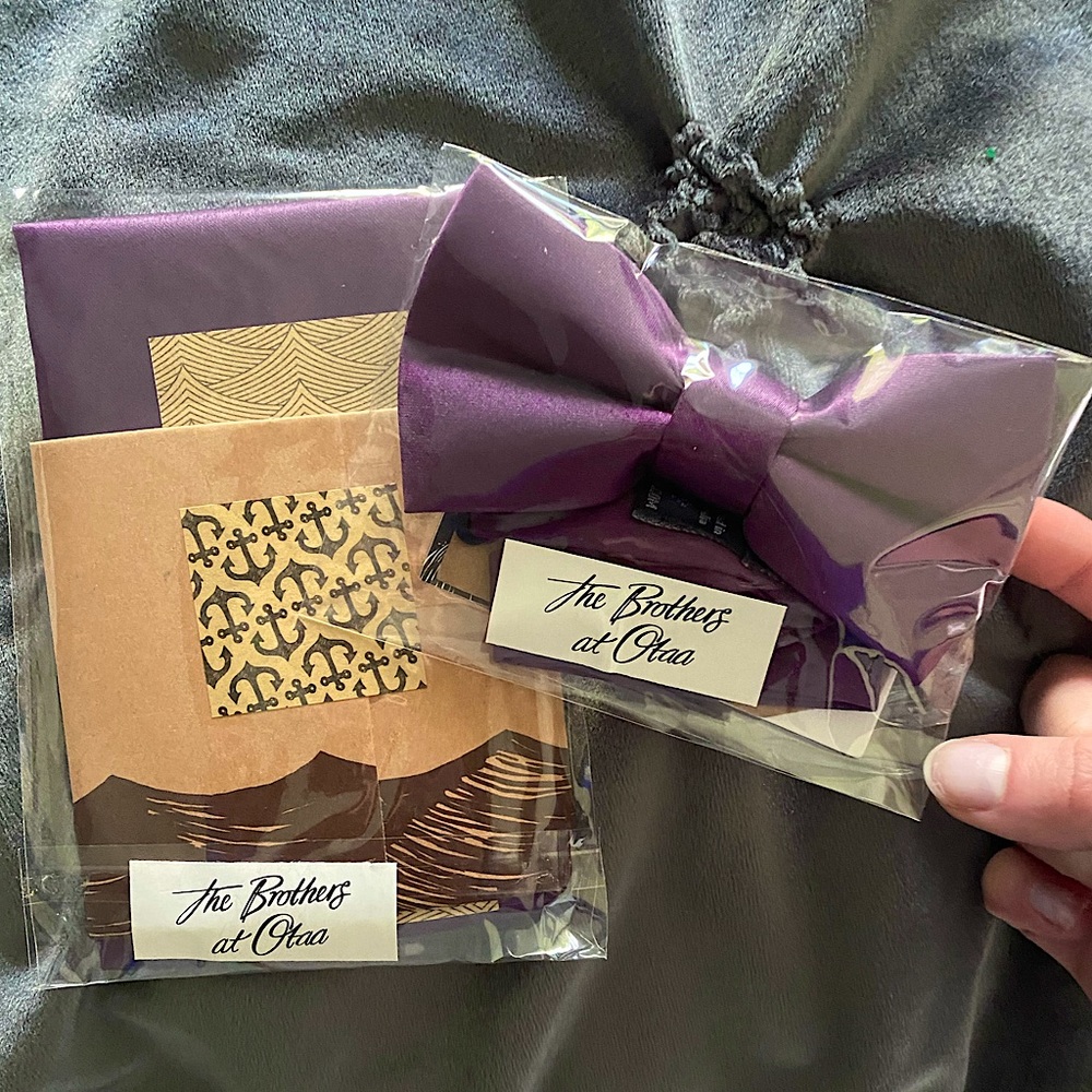 NWT OTAA Aubergine Bow Tie and Pocket Square